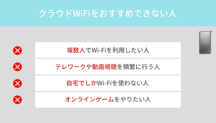 こんな人にはクラウドWiFiをおすすめしません!他のWi-Fiを選びましょう