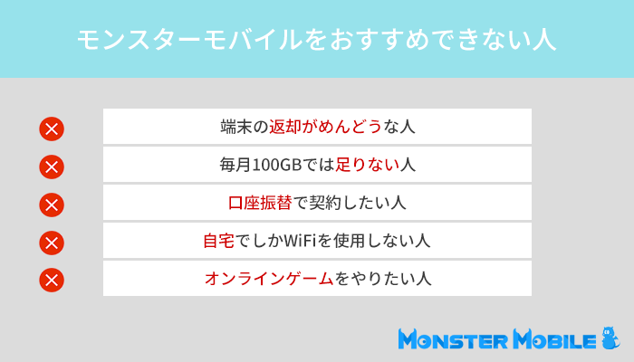 こんな人にはモンスターモバイルをおすすめしません！