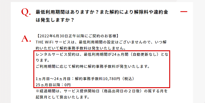 THE WiFiの違約金について