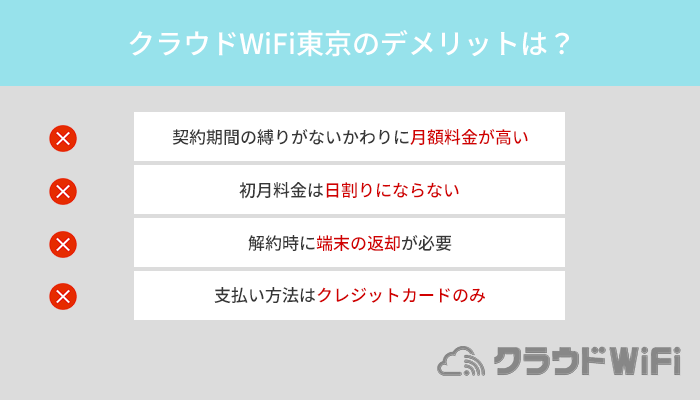 クラウドWiFi東京のデメリットは4つ!契約前の注意点もあわせて解説