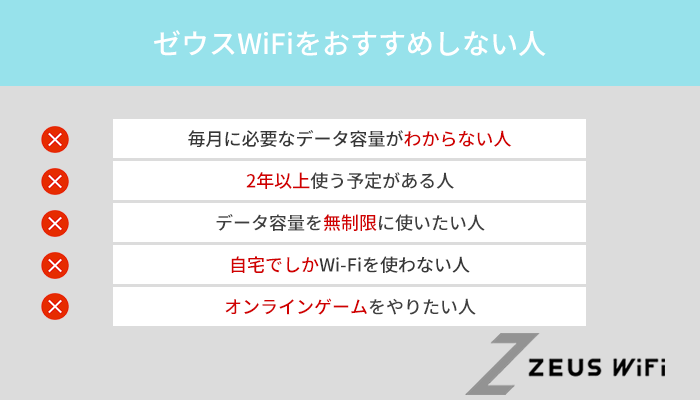 こんな人にはゼウスWiFiをおすすめしません!他のWi-Fiを選びましょう