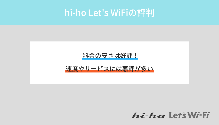 hi-ho Let's WiFiは料金の安さは好評だが速度やサービスには悪評が多い