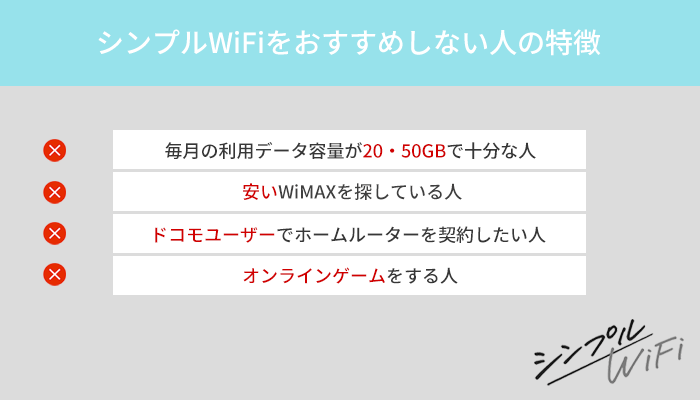 シンプルWiFiをおすすめしない人の特徴4つ！