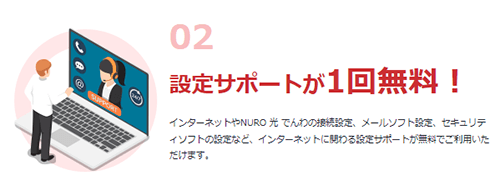 設定サポートが1回無料で利用できる